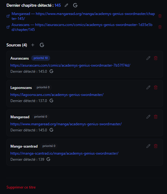 Chapitre détecté et sources