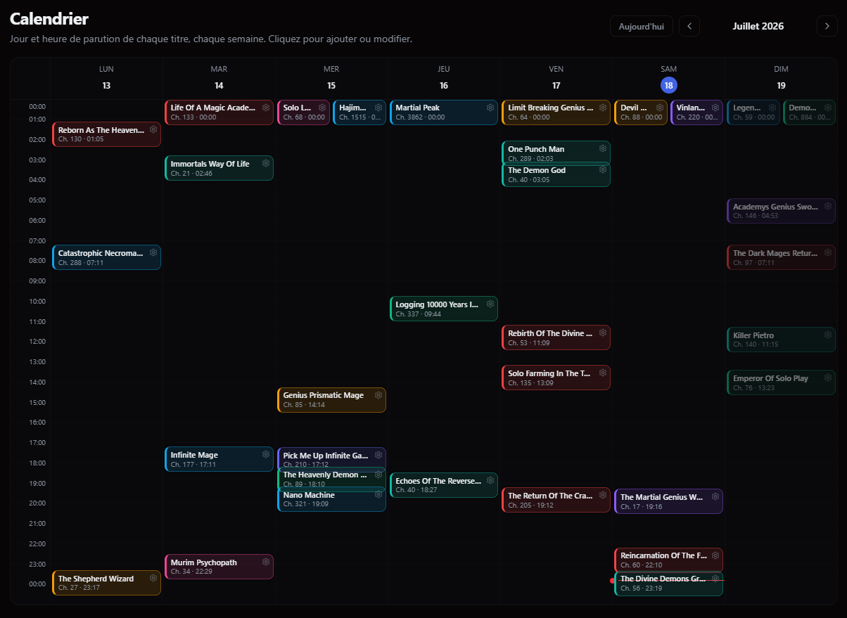 Calendrier de parution
